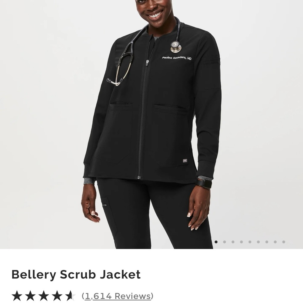 NWT FIGS Bellery Bomber Scrub Jacket in Black Size S